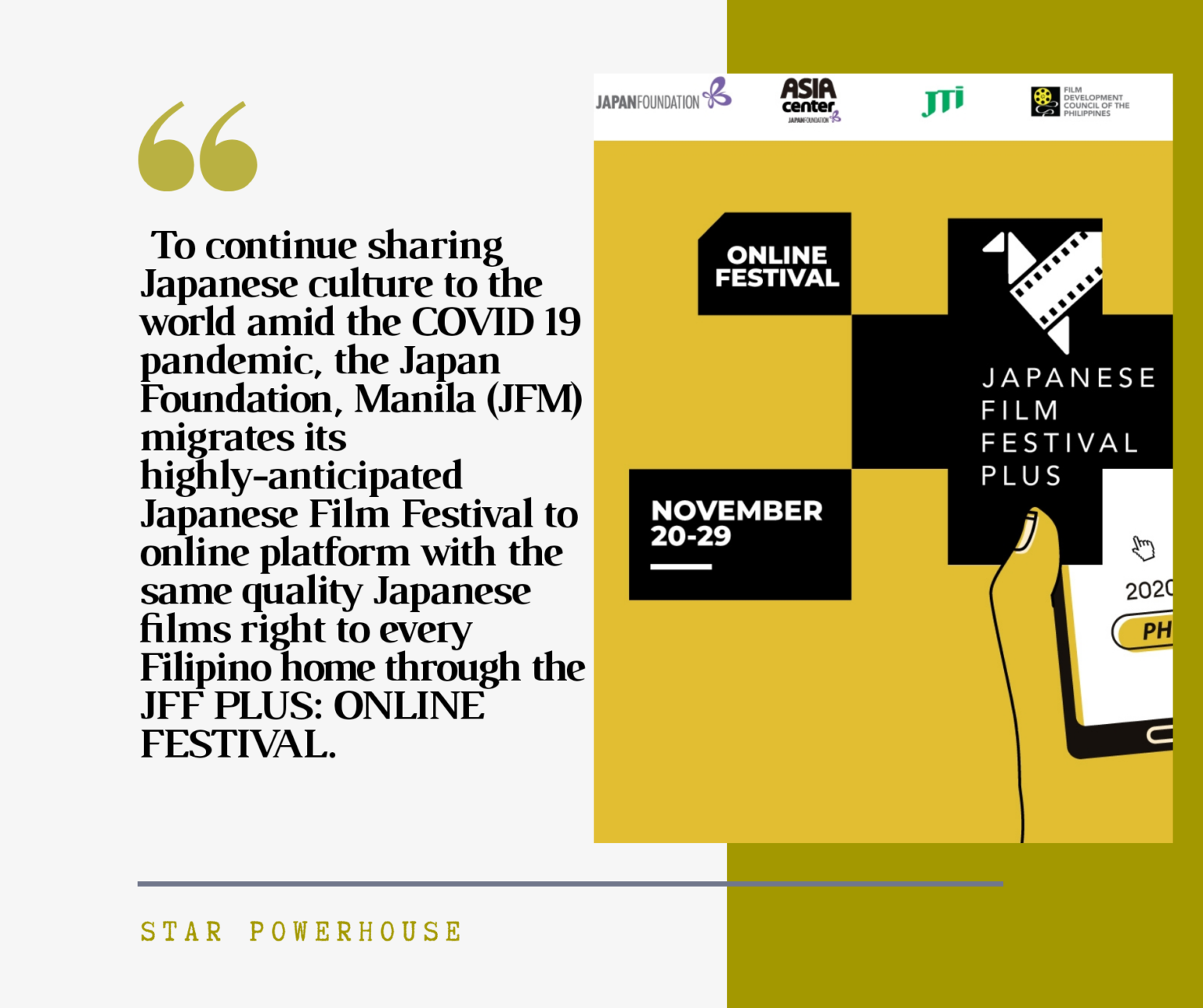The Japan Foundation, Manila shifts its annual film festival from
